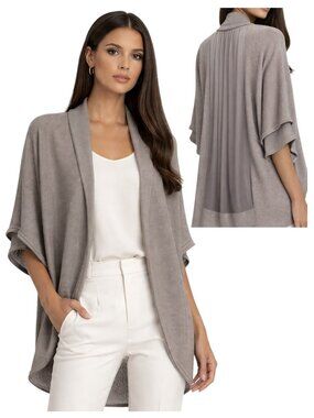 Alice + Olivia Open Front Cardigan Taupe Silk Back Panel M